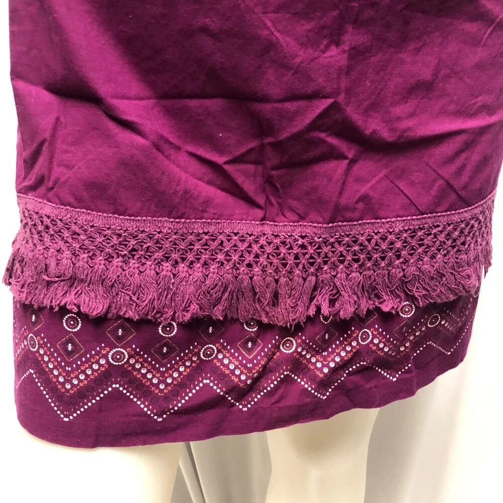 Coline Mini Skirt Womens Size Medium Plum Purple Fringed Cotton Boho Hippie Fun